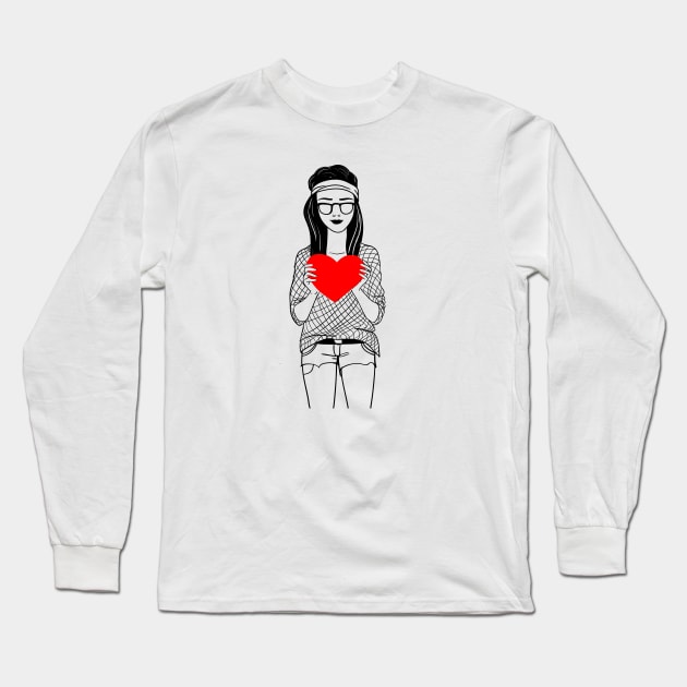 Stylish girl in shorts with big heart Long Sleeve T-Shirt by fears